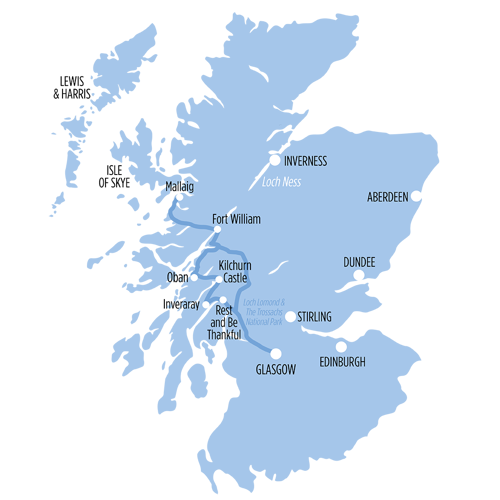 West Highlands, Glen Coe & The Jacobite Steam Train route map