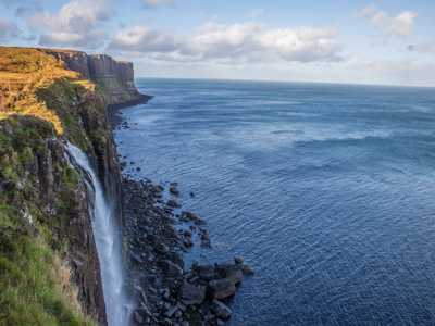 Impressive cliff and waterfall of Kilt Rock on the Isle of Skye