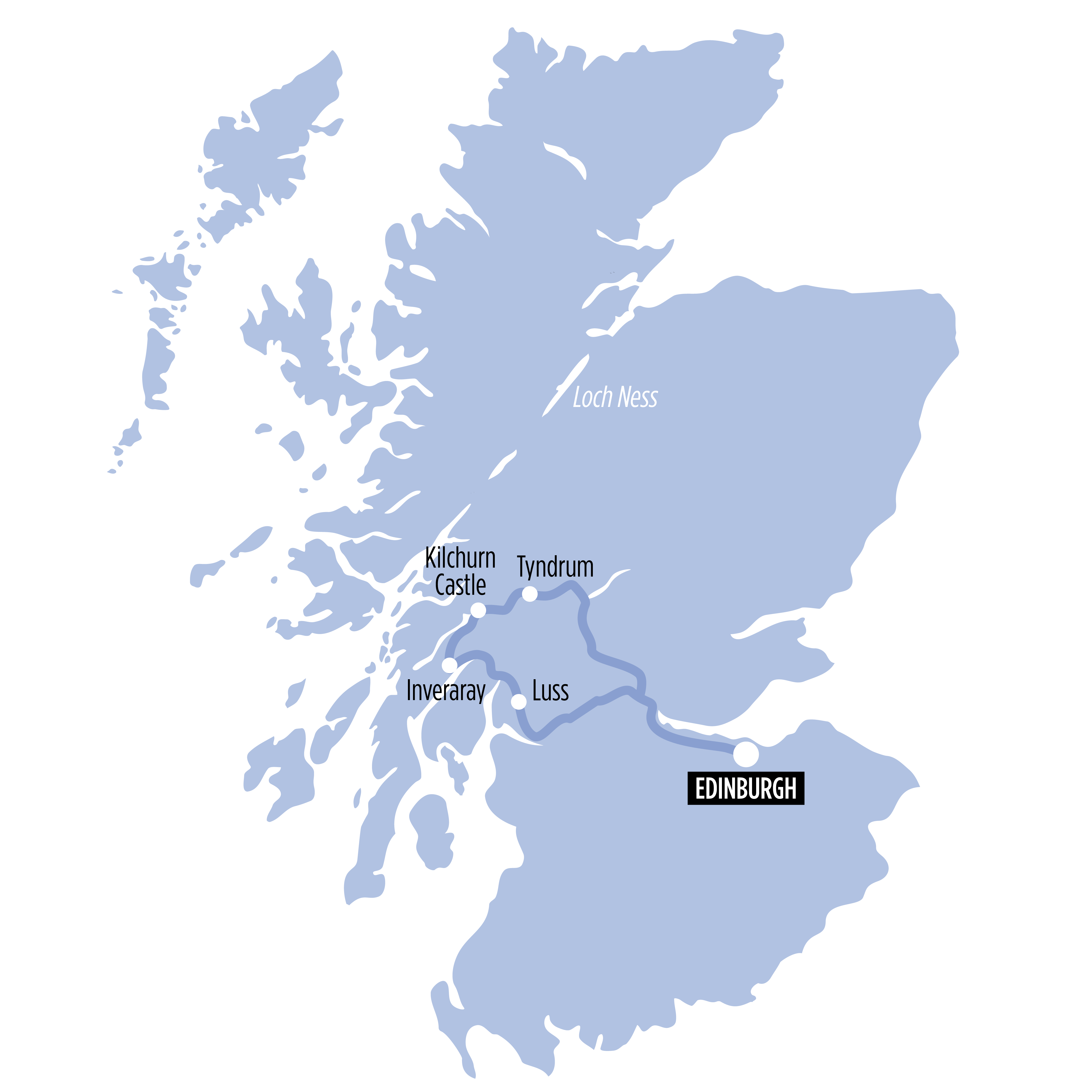 Castles, West Highlands & Loch Lomond map of route