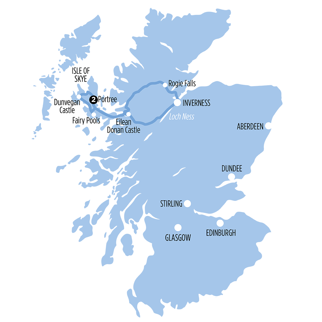 The Fairy Pools, Isle of Skye & Dunvegan Castle map of route