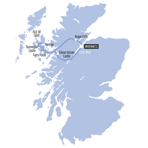 The Fairy Pools, Isle of Skye & Dunvegan Castle route map