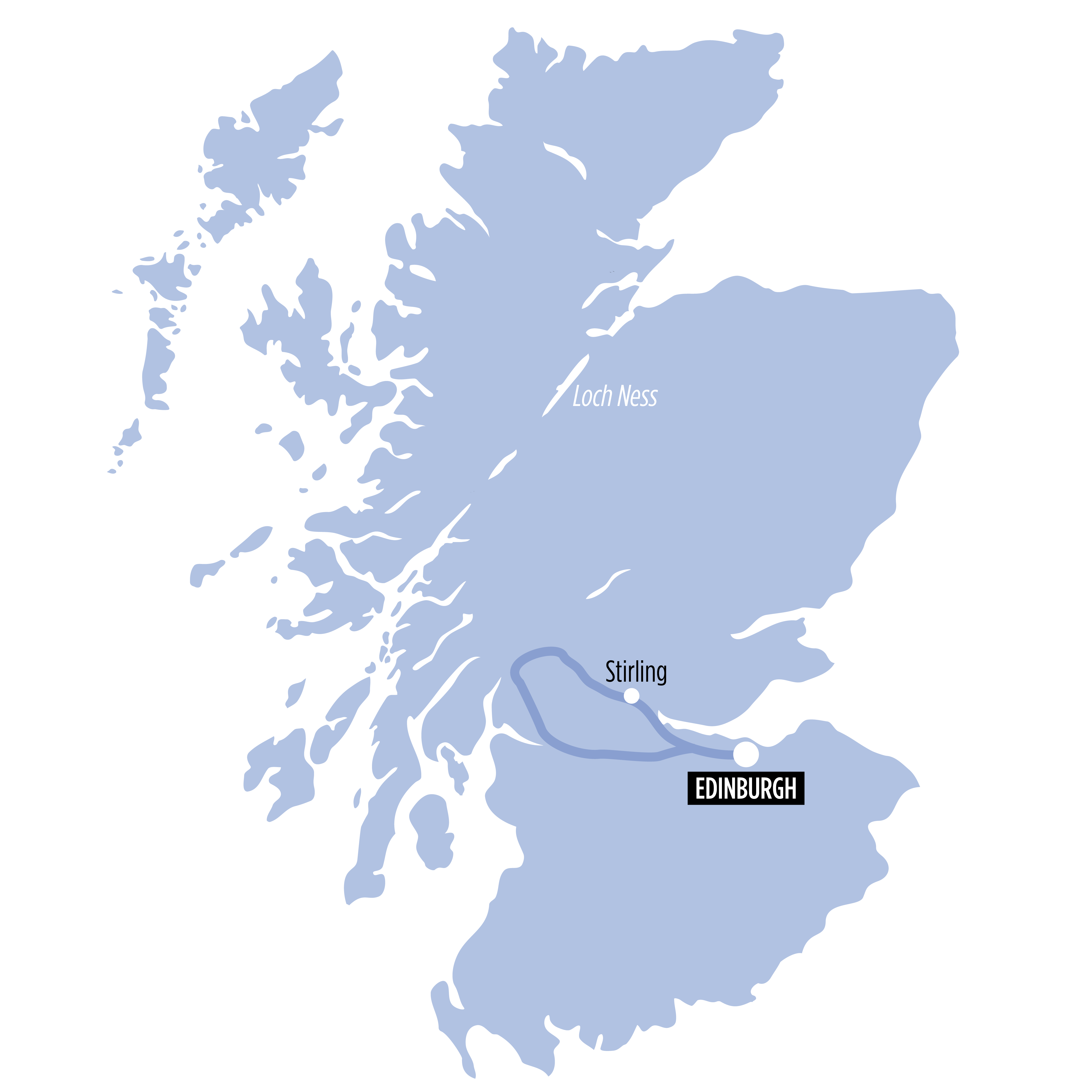 Loch Lomond, Stirling Castle & The Kelpies map of route