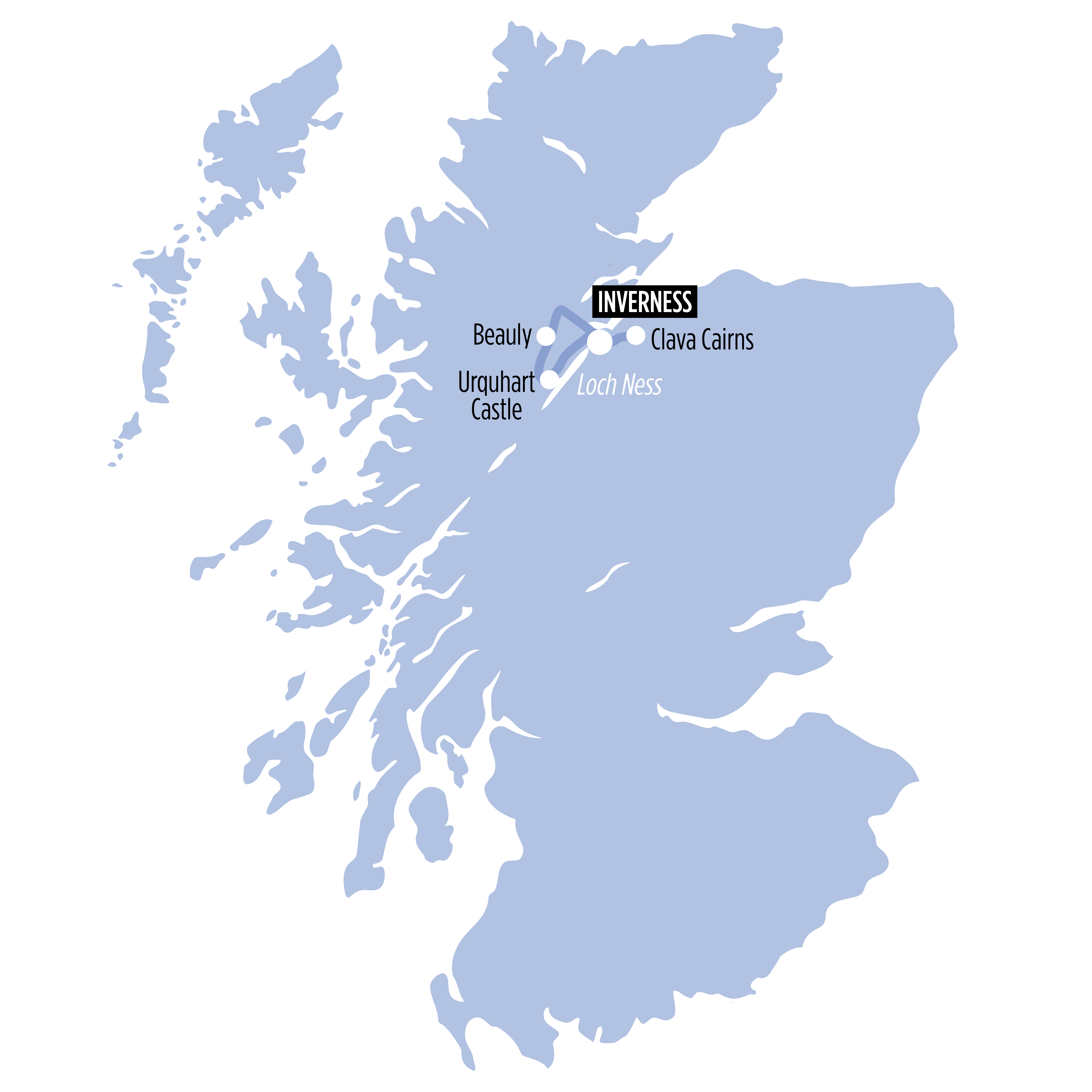 Loch Ness, Whisky & Outlander Explorer (incl. Castle & Cruise) map of route