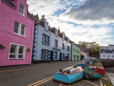 Colourful house fronts of Portree Harbour