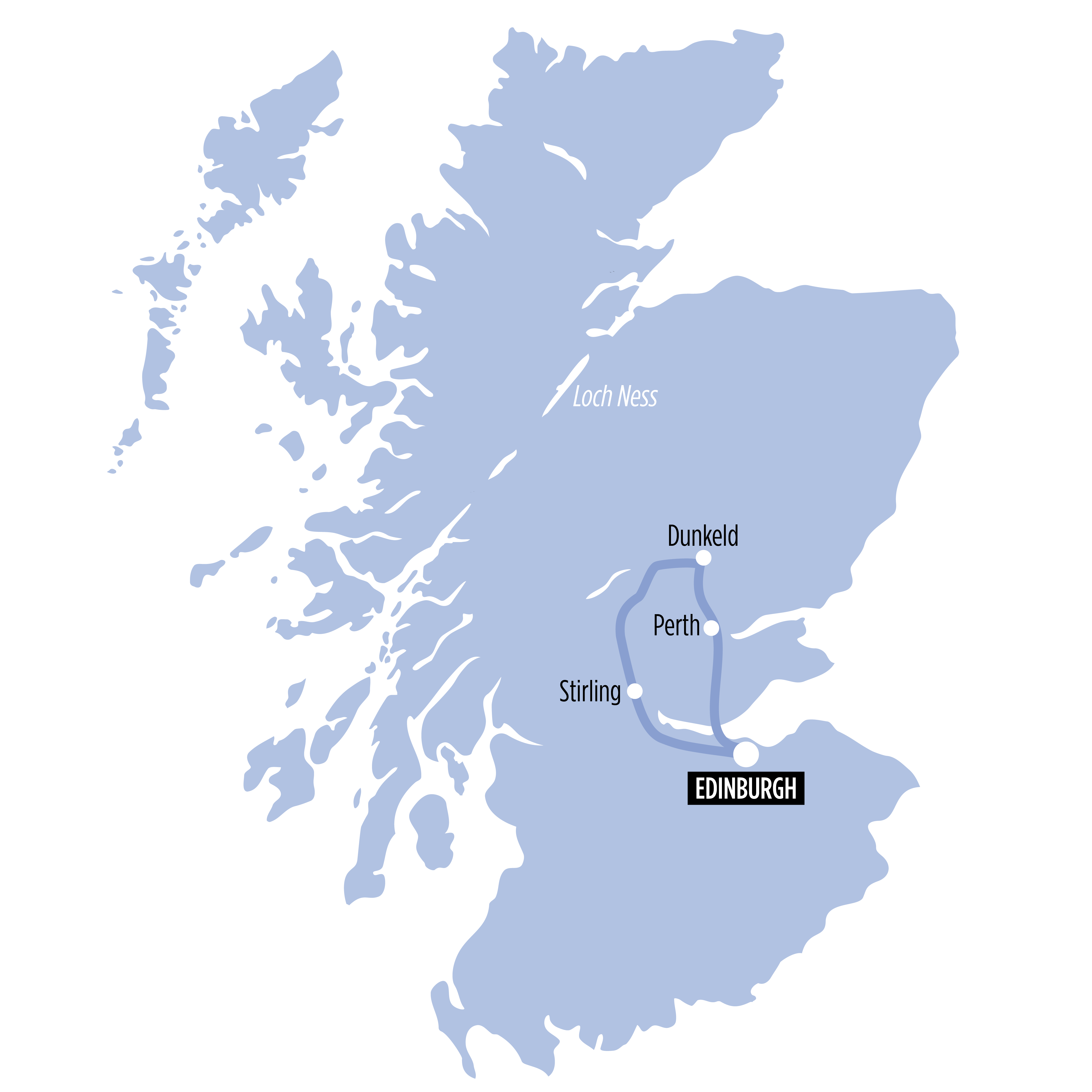 Scottish Glens, Highlands & Whisky map of route