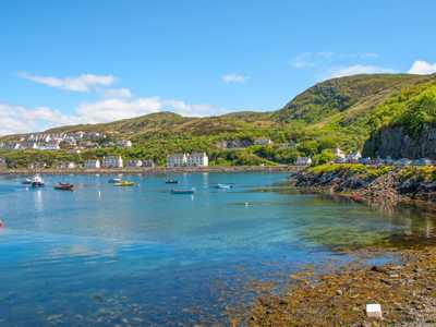 Sunny day at Mallaig harbour and village