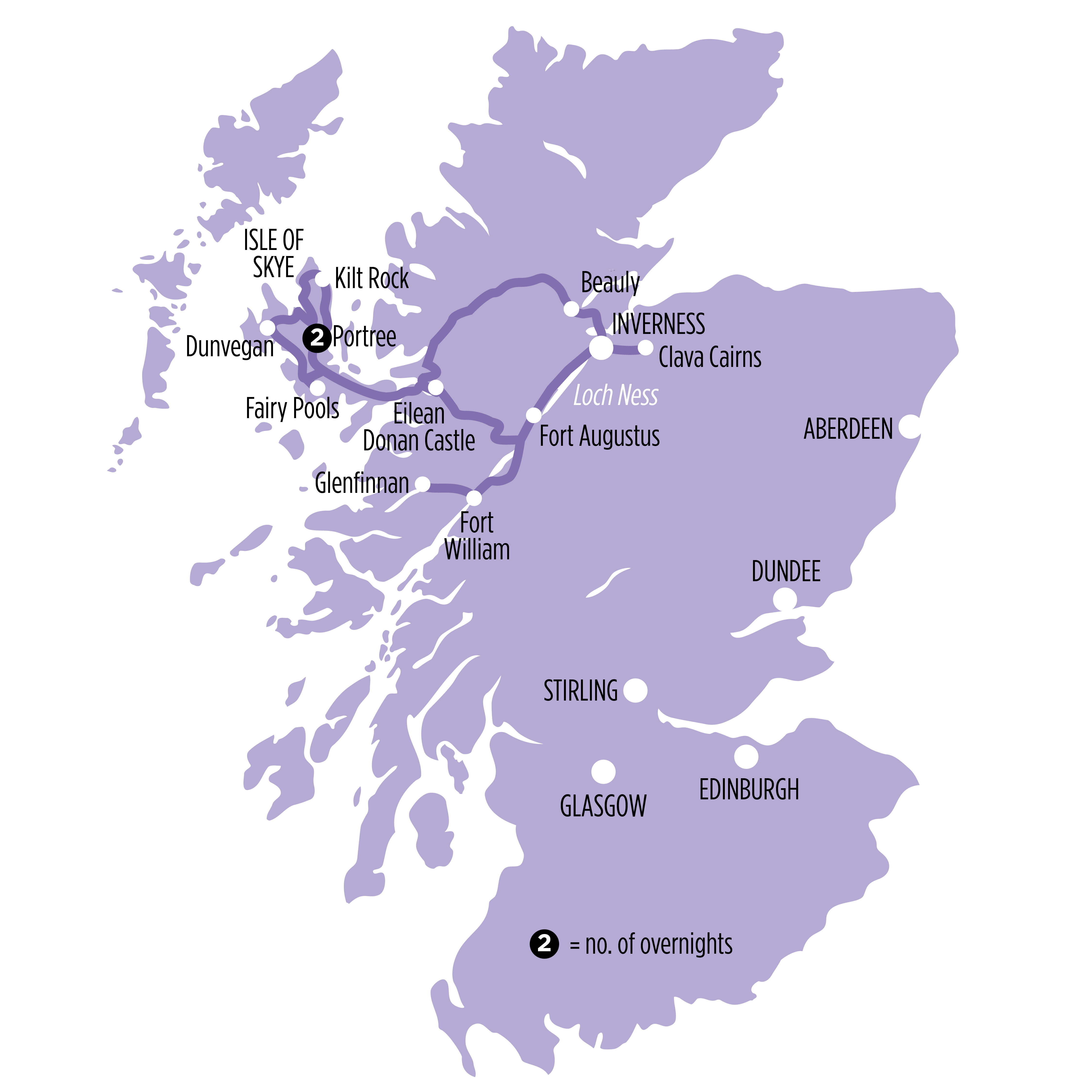 Winter Isle of Skye & Loch Ness map of route