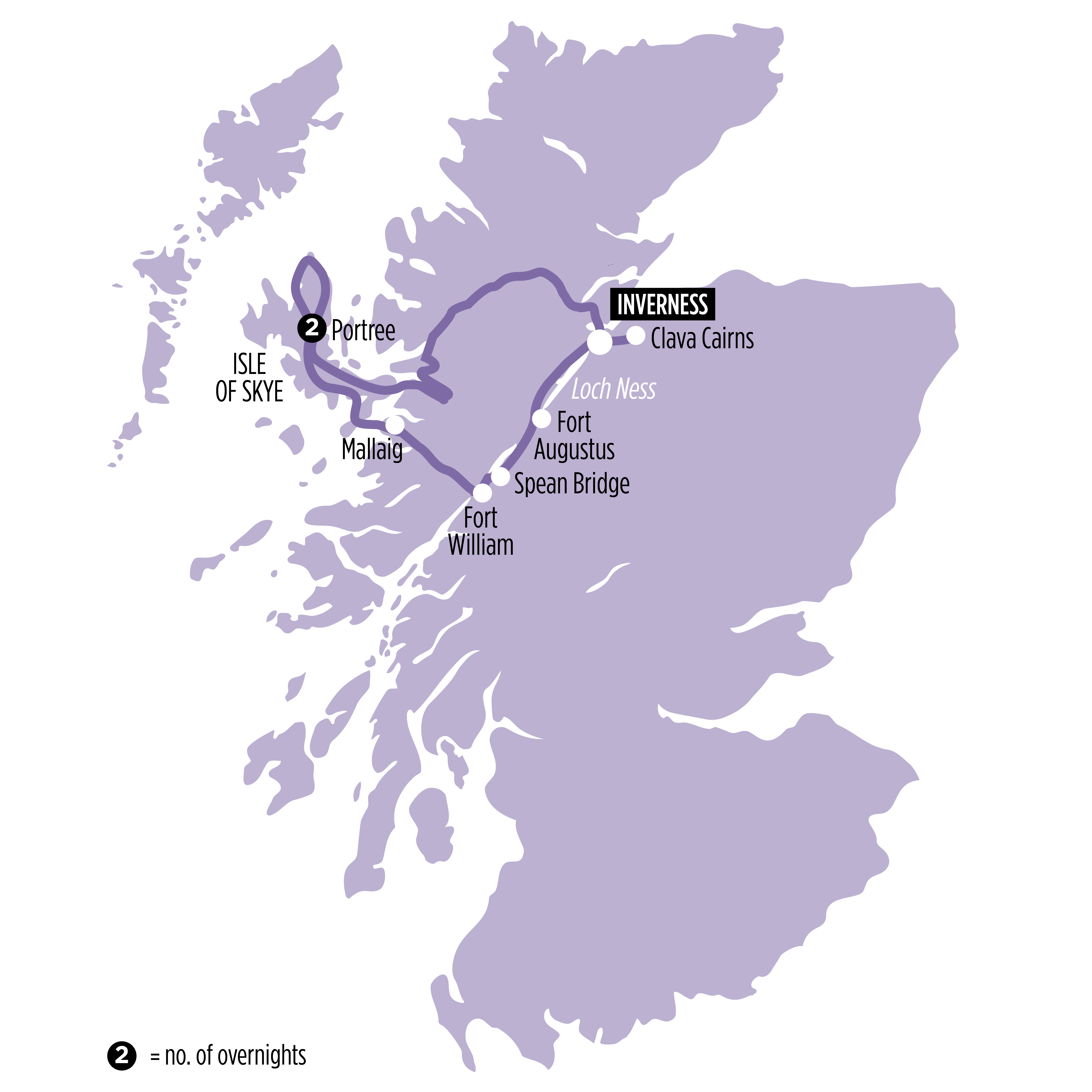 Isle of Skye, Loch Ness & The West Highlands map of route