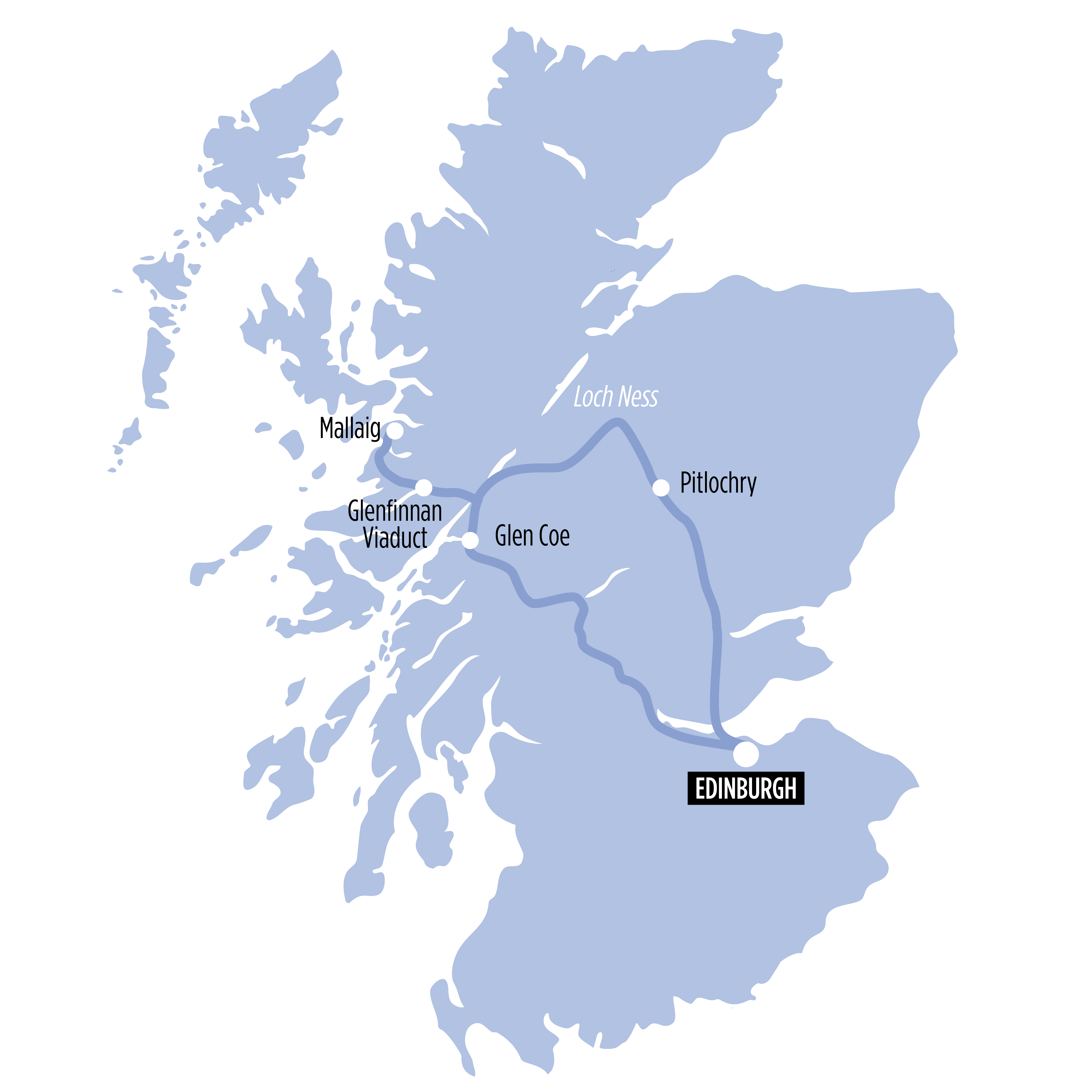 Scottish Highlands & Glenfinnan map of route