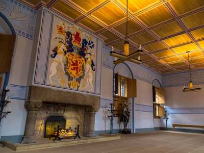 Grand room with fireplace inside Stirling Castle