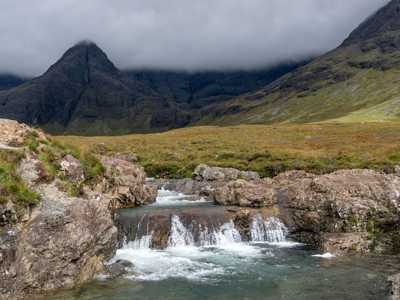 Waterfalls and mountain backdrops at the Fairy Pools on Isle of Skye