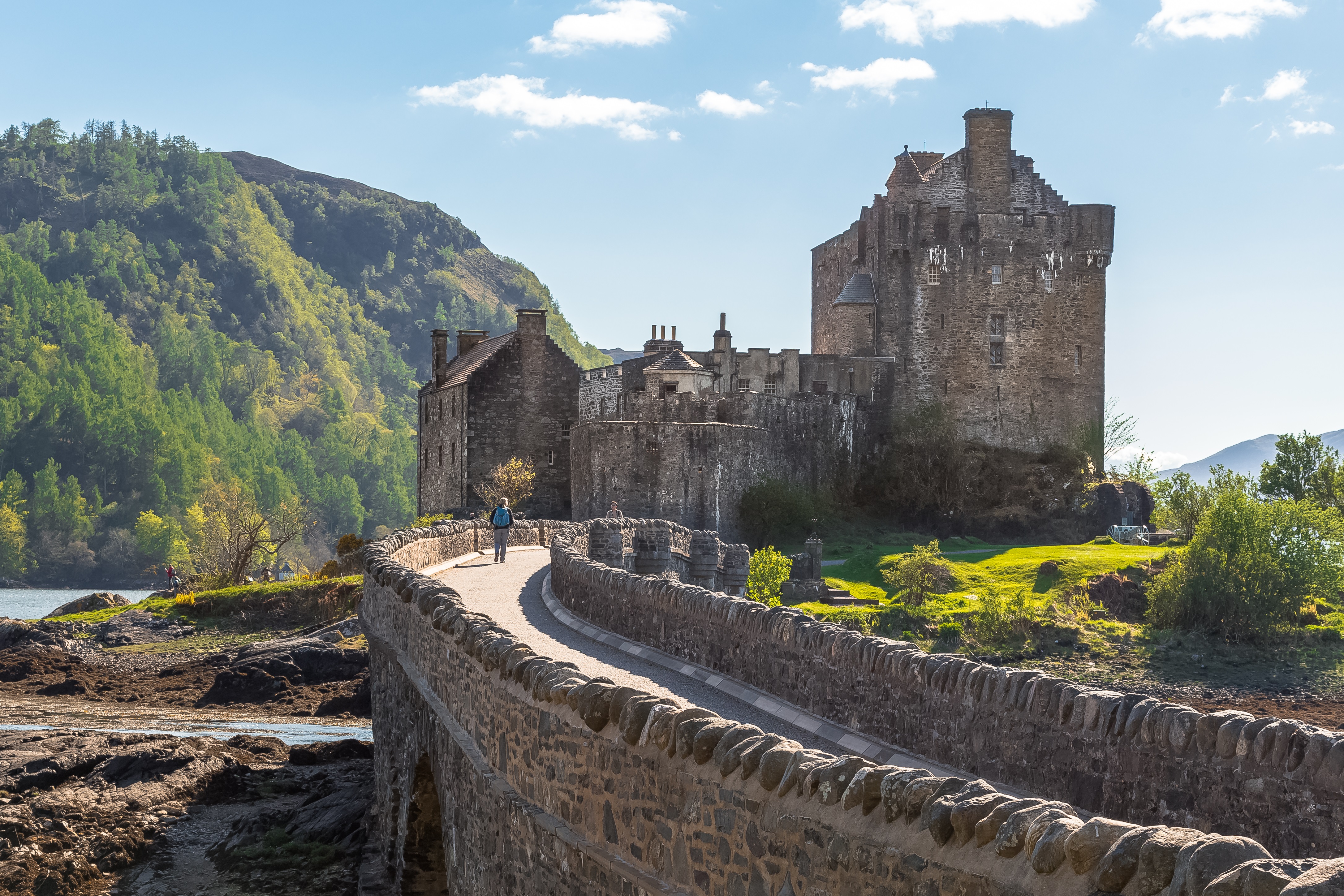 Eilean Donan Castle viewed from the bridge on a sunny day