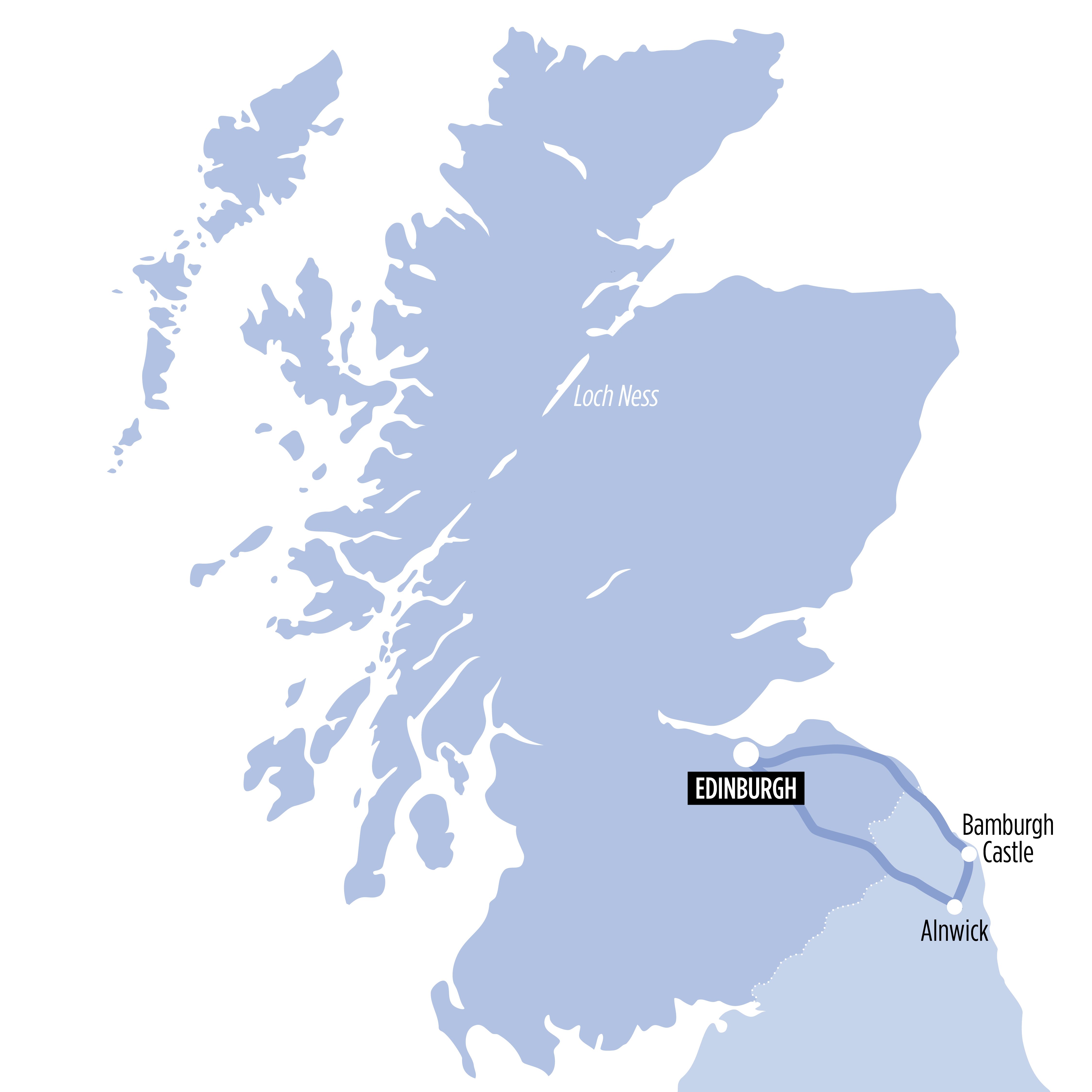 Alnwick Castle & The Borders map of route