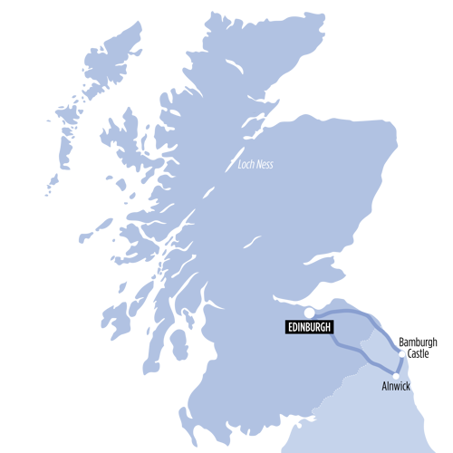 Alnwick Castle & The Borders route map
