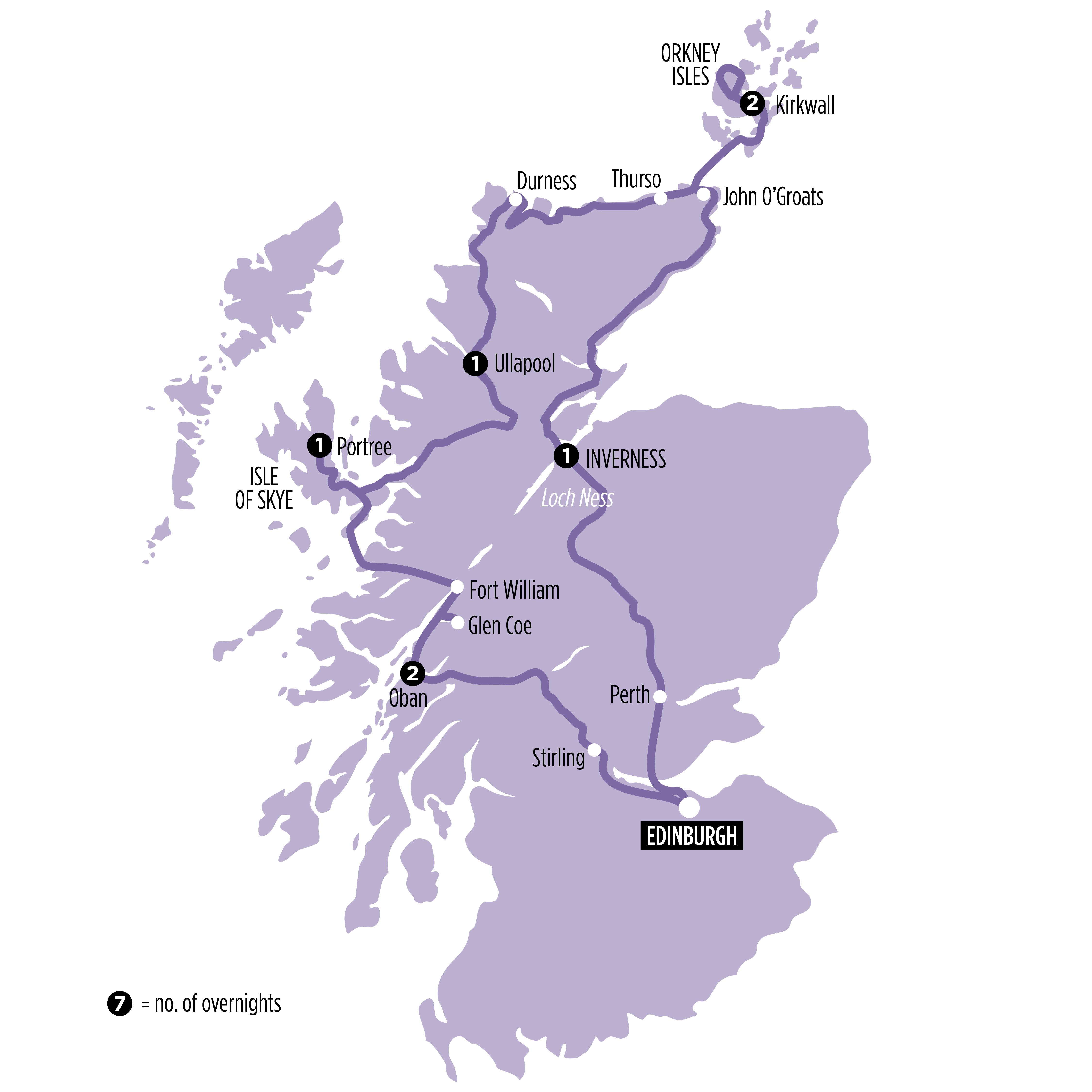 Isle of Skye, Orkney & North Coast 500 map of route