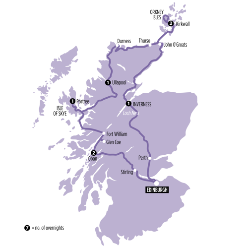 Isle of Skye, Orkney & North Coast 500 route map