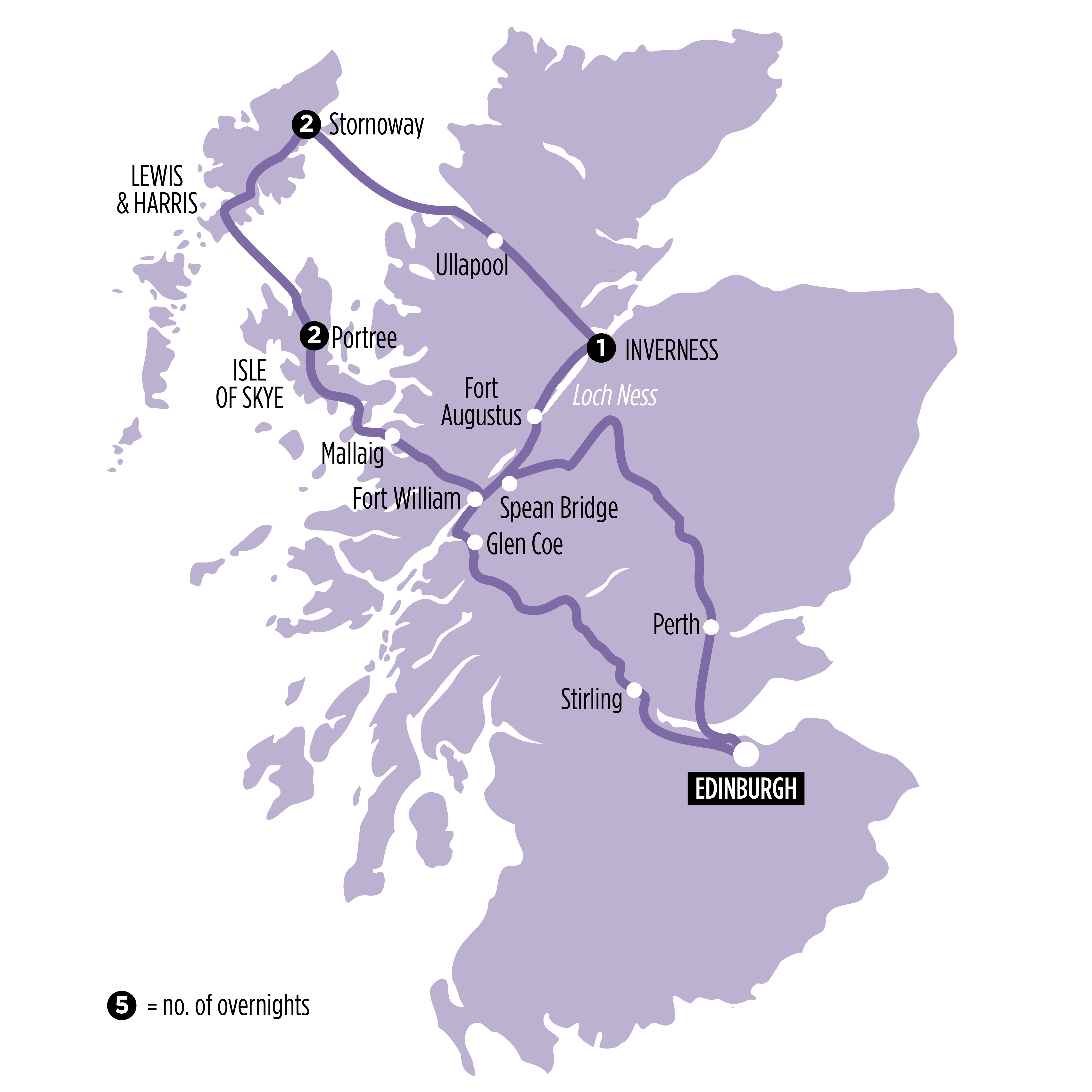 Isle of Skye & Outer Hebrides map of route