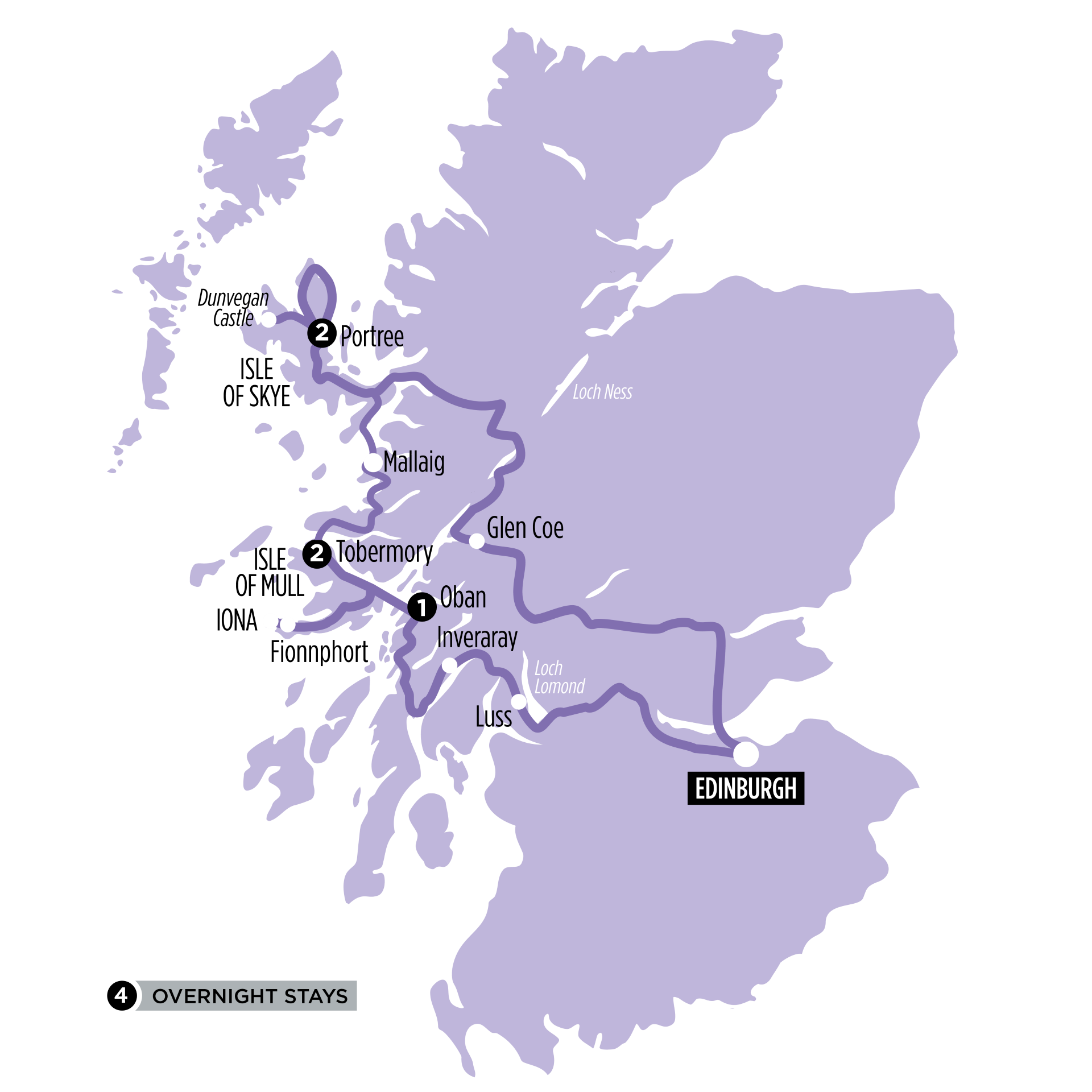 Skye, Mull & Staffa Puffin Experience map of route