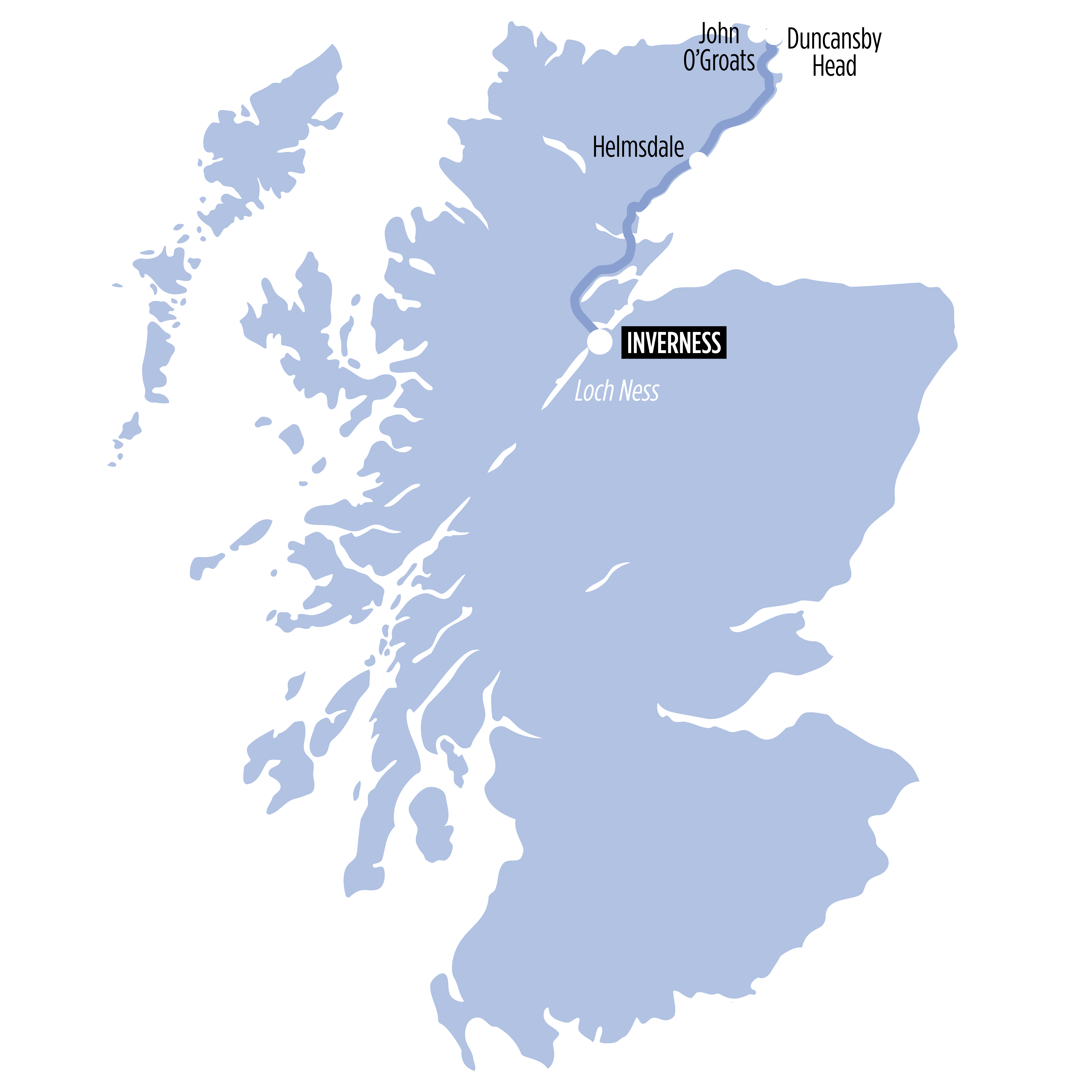 John O’Groats, Dunrobin Castle & The North Coast 500 map of route