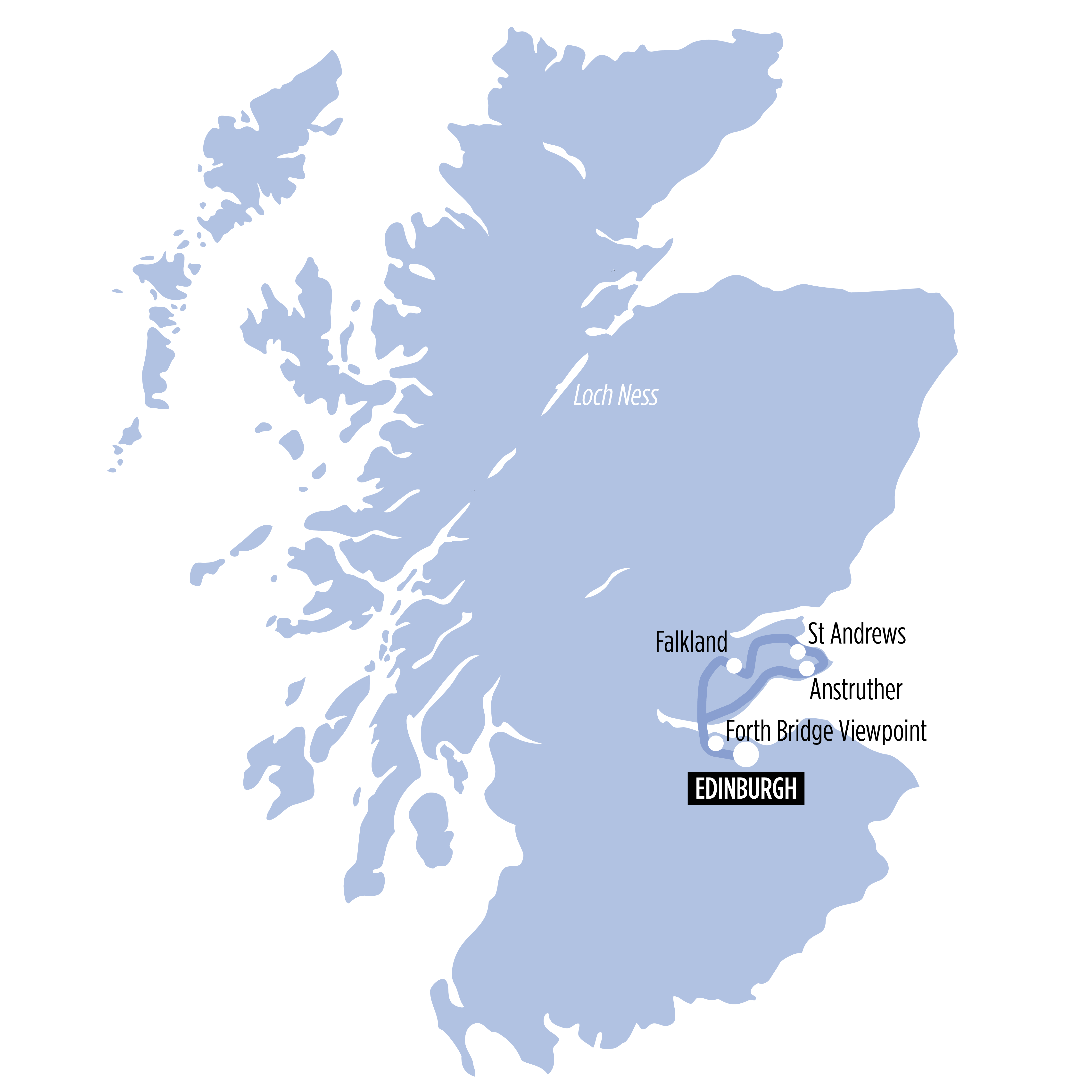 St Andrews & The Fife Coast   map of route