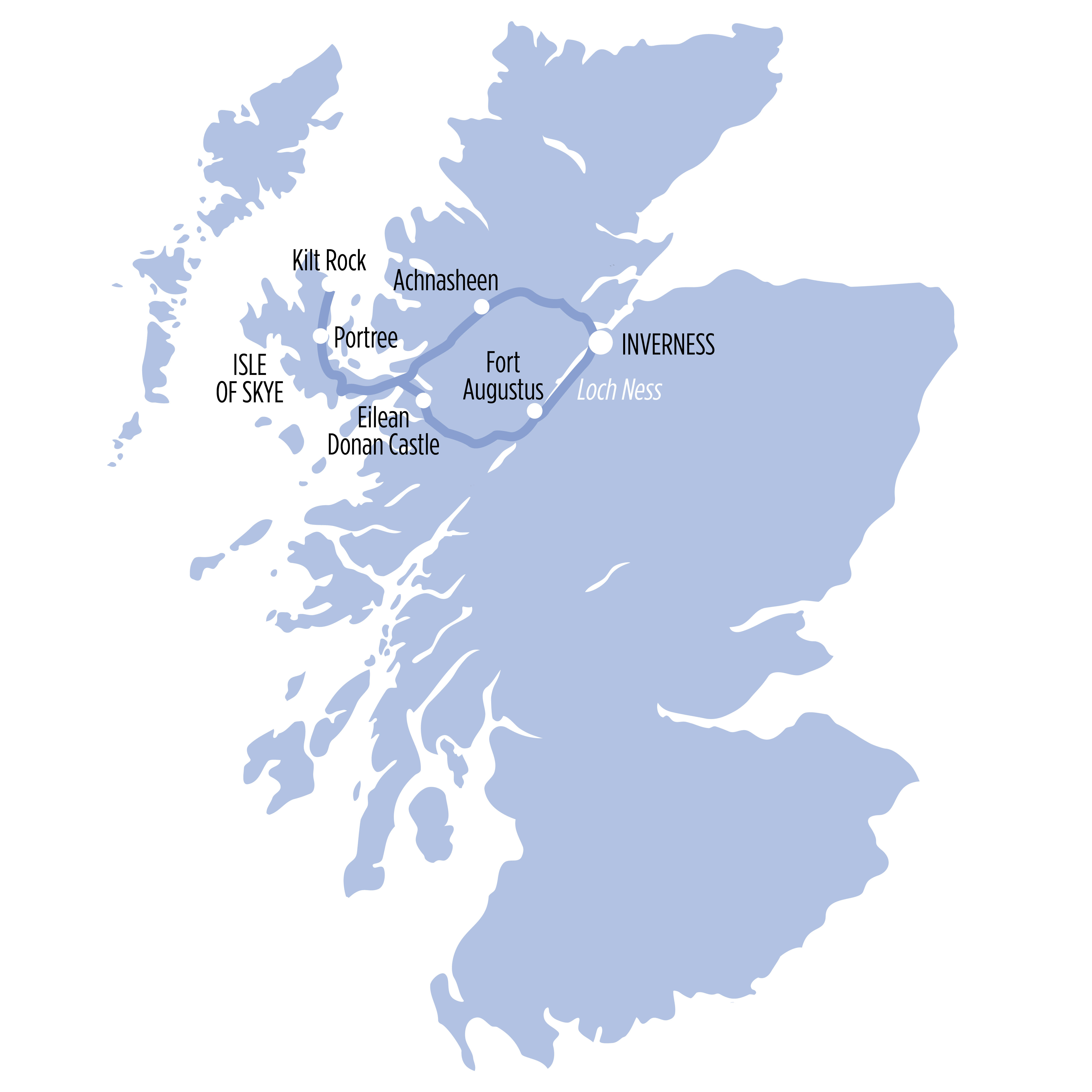 Isle of Skye & Eilean Donan Castle map of route