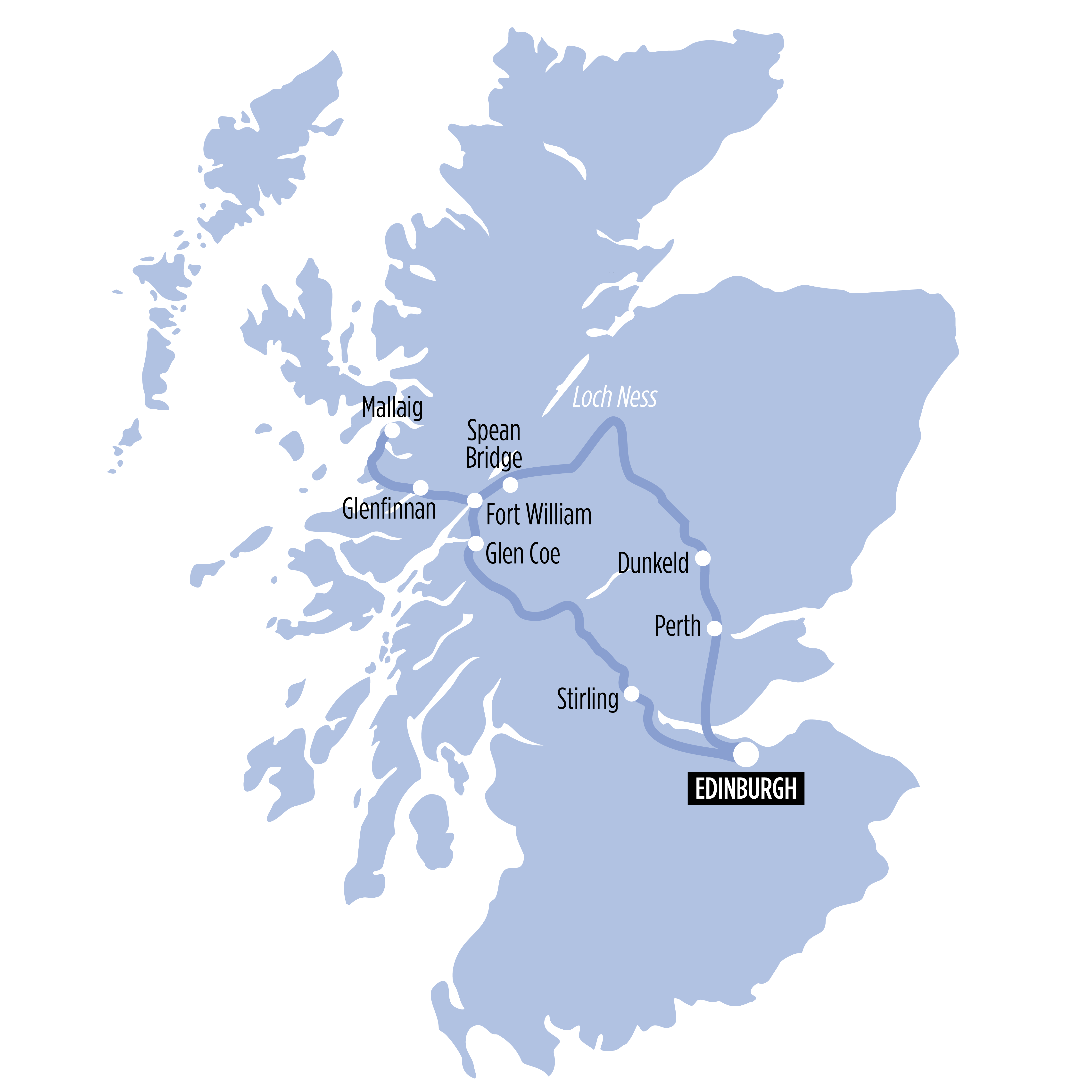 Scottish Highlands & Jacobite Steam Train map of route