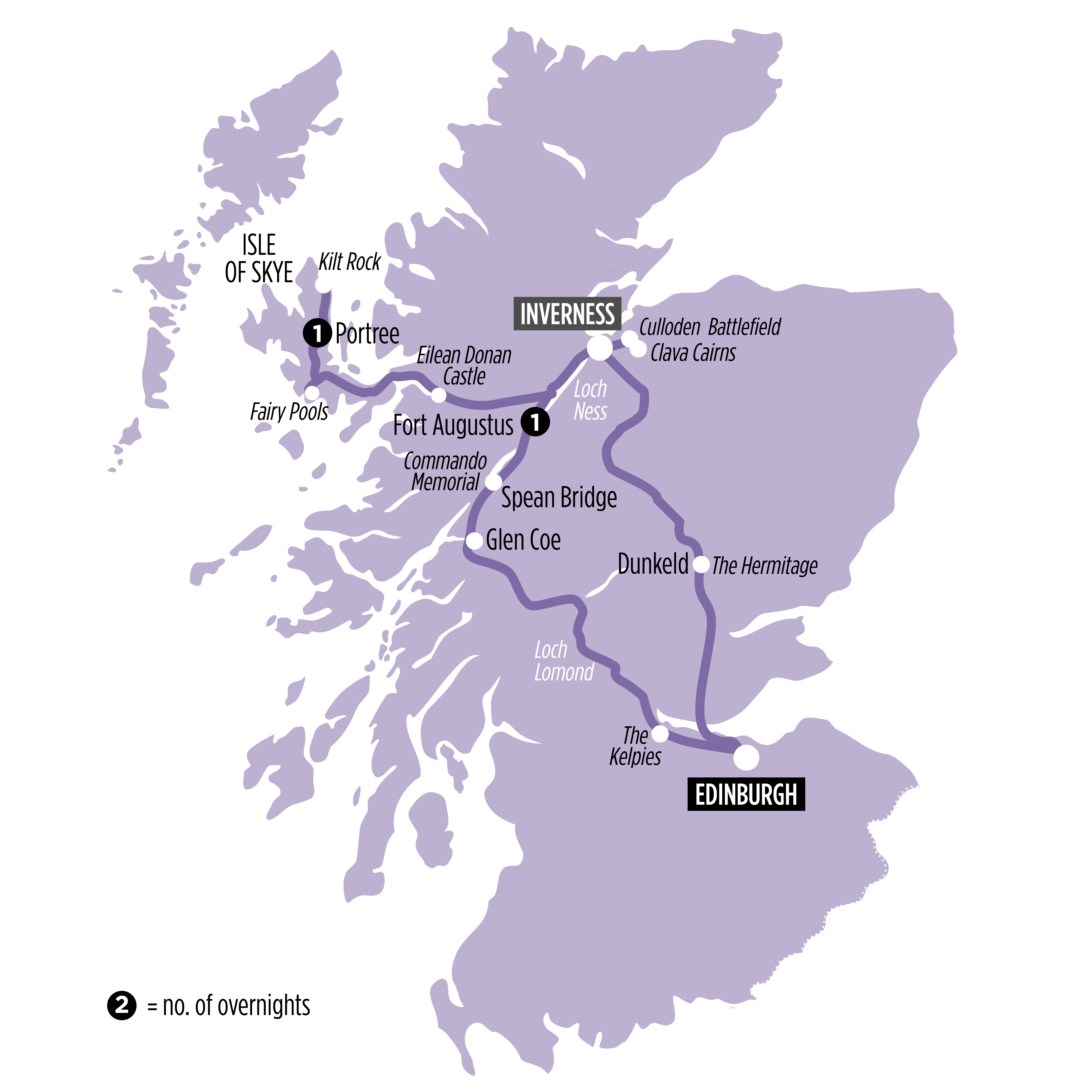 Isle of Skye, Loch Ness & Scottish Highlands map of route