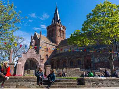 St Magnus Cathedral on a sunny day in Kirkwall, Orkney
