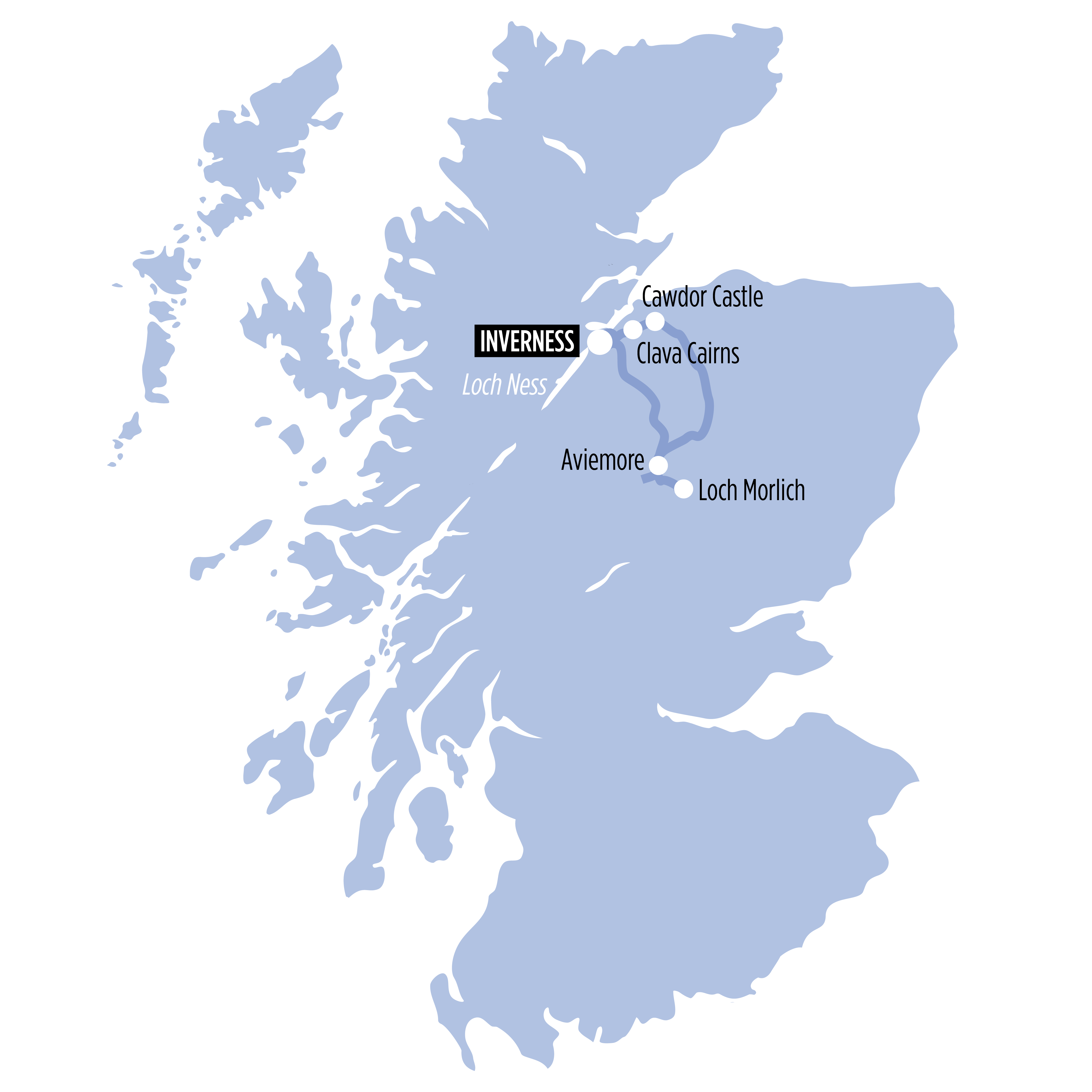 Cawdor Castle & Cairngorms National Park map of route